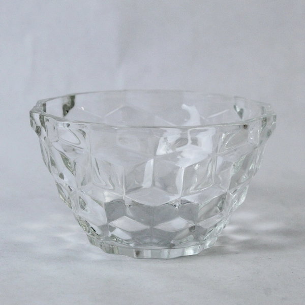 Vintage Fostoria American Cube Clear Glass Bowl & Saucer Set with Chips