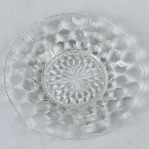 Vintage Fostoria American Cube Clear Glass Bowl & Saucer Set with Chips