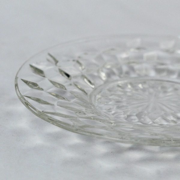 Vintage Fostoria American Cube Clear Glass Bowl & Saucer Set with Chips