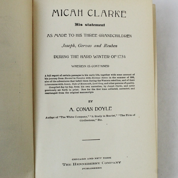 Micah Clarke by Sir Arthur Conan Doyle Henneberry Company Hardcover 1900