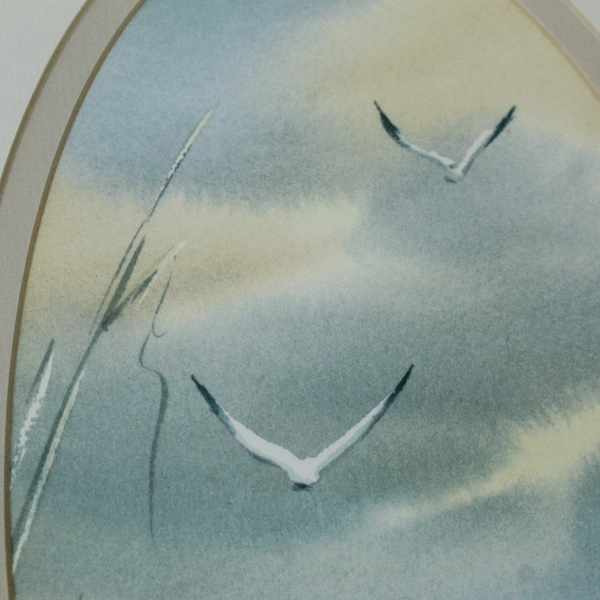 Framed Ocean Coastal Scene Art Print with Seagulls 17"x11" Home Decor