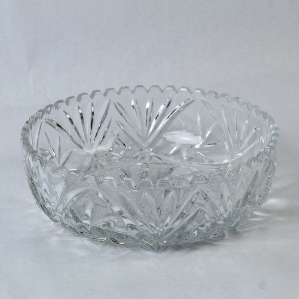 Vintage Cut Glass Serving Bowl 9" Saw Tooth Rim Heavy Elegant Decor Bowl
