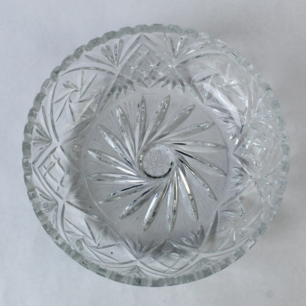 Vintage Cut Glass Serving Bowl 9" Saw Tooth Rim Heavy Elegant Decor Bowl