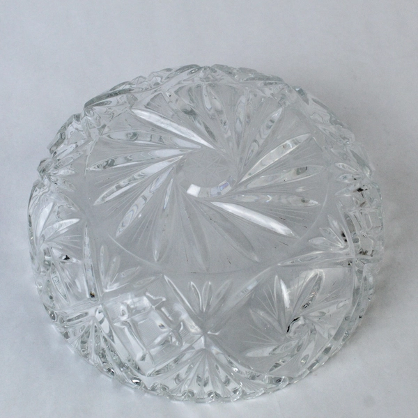 Vintage Cut Glass Serving Bowl 9" Saw Tooth Rim Heavy Elegant Decor Bowl