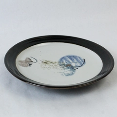 Handmade Art Pottery Plate 11.25" Brown Black Rim White Center Art Deco