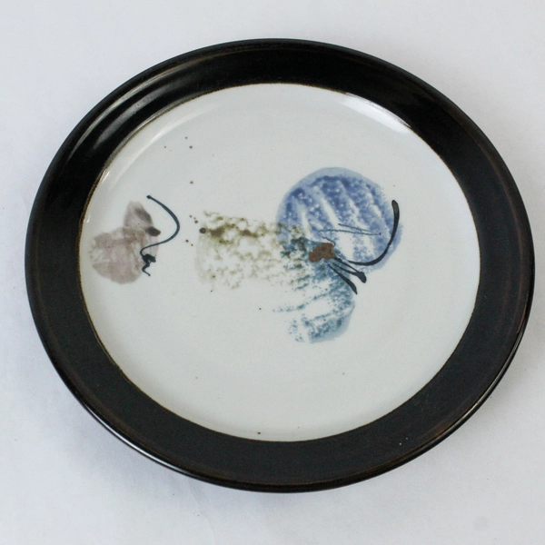 Handmade Art Pottery Plate 11.25" Brown Black Rim White Center Art Deco