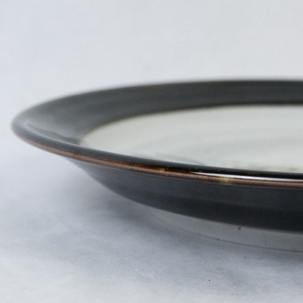 Handmade Art Pottery Plate 11.25" Brown Black Rim White Center Art Deco