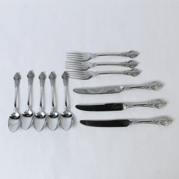 Towle Lot of 11 Antique Rose Silver Stainless Steel Dinnerware Set Korea