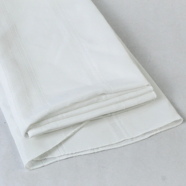 White Round Tablecloth 68" Textured Stripe Polyester Blend Pre-Owned Stained