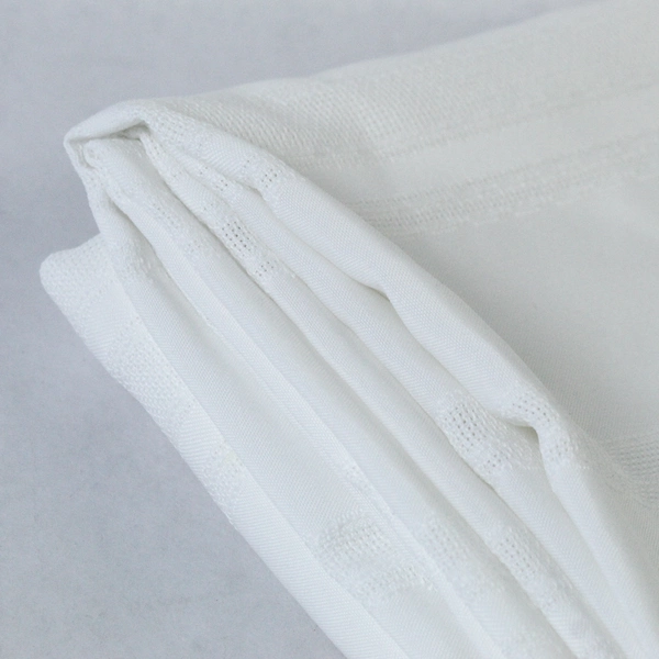 White Round Tablecloth 68" Textured Stripe Polyester Blend Pre-Owned Stained