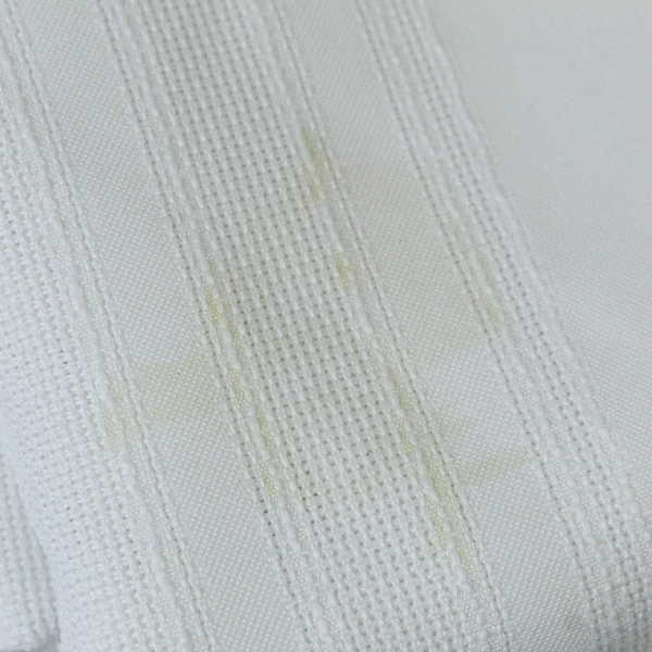 White Round Tablecloth 68" Textured Stripe Polyester Blend Pre-Owned Stained