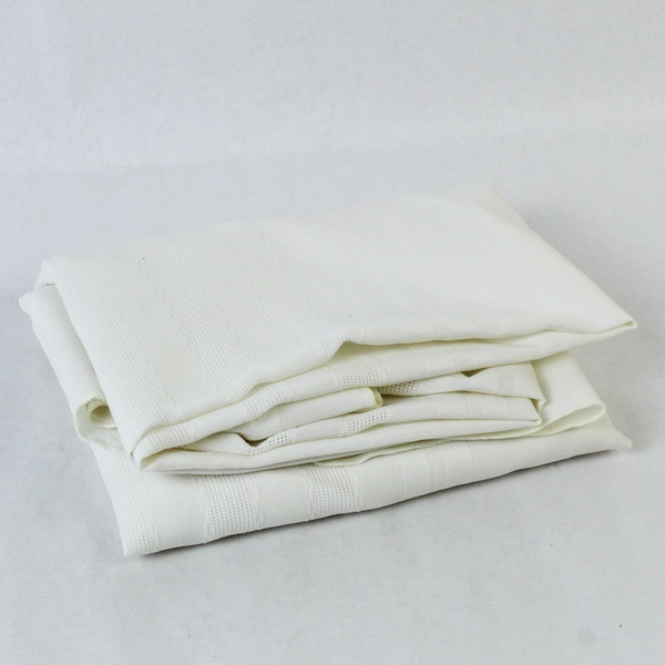 Ecru White Woven Polyester Blend 66" Round Tablecloth Textured Stripe