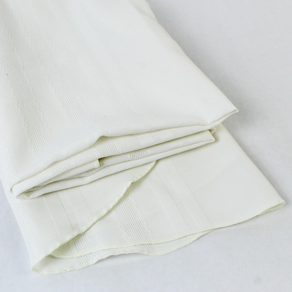 Ecru White Woven Polyester Blend 66" Round Tablecloth Textured Stripe