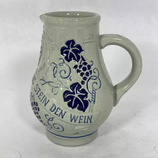 Vintage Wick Werke German Wine Pitcher Gray Cobalt Blue Grapes 5" Tall