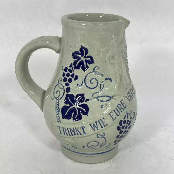 Vintage Wick Werke German Wine Pitcher Gray Cobalt Blue Grapes 5" Tall