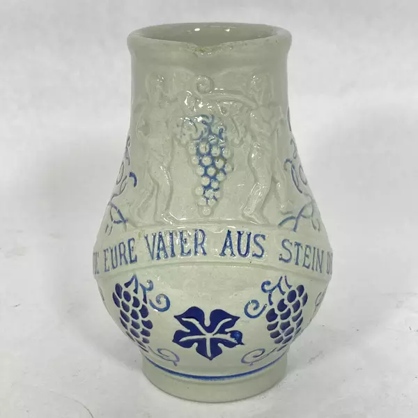 Vintage Wick Werke German Wine Pitcher Gray Cobalt Blue Grapes 5" Tall