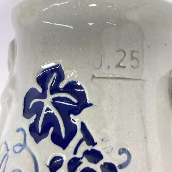 Vintage Wick Werke German Wine Pitcher Gray Cobalt Blue Grapes 5" Tall