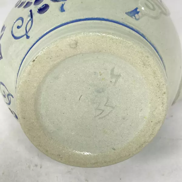 Vintage Wick Werke German Wine Pitcher Gray Cobalt Blue Grapes 5" Tall