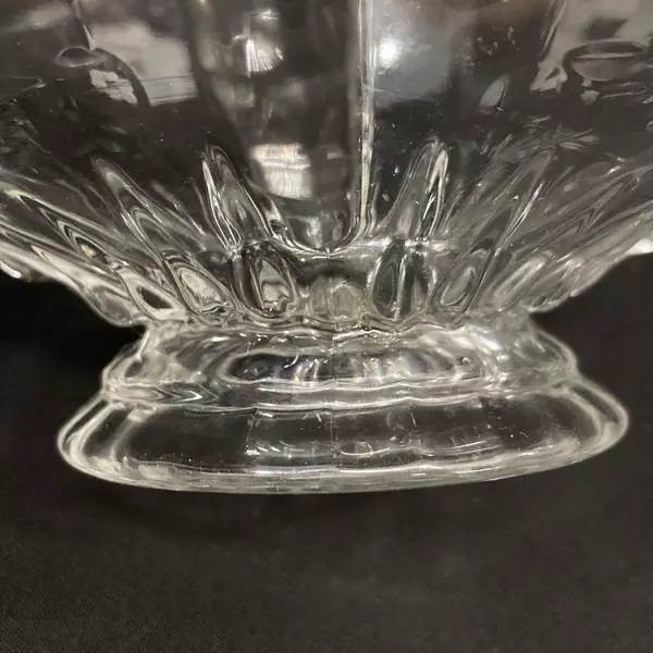 Vintage Crimped Footed Glass Bon Bon Dish with Handles Etched Flowers Clear