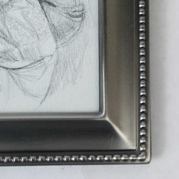 Framed Signed Hand Drawn Girl Carrying Infant Art Print Silver Tone Frame 5x7