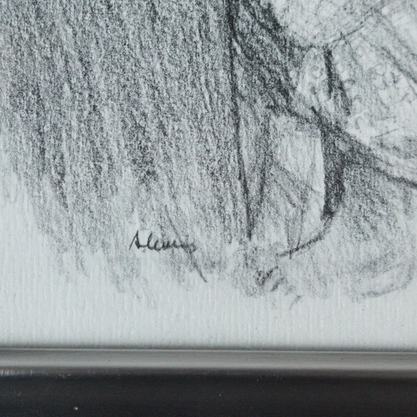 Framed Signed Hand Drawn Girl Carrying Infant Art Print Silver Tone Frame 5x7