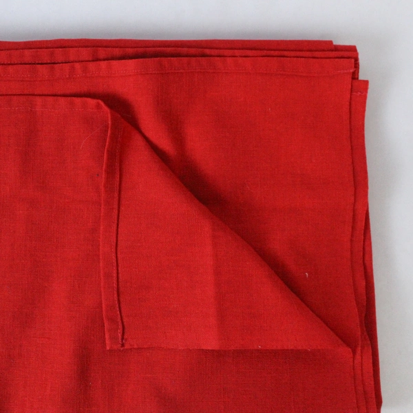Handmade Red Round Tablecloth 58"x62" Linen Like Fabric Home Decor