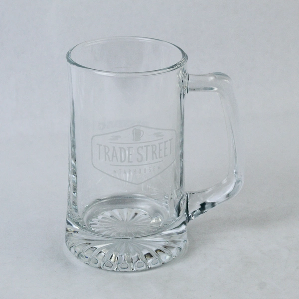 Trade Street Tap House Clear Glass Beer Mug 6.5" Tall Drinkware Barware