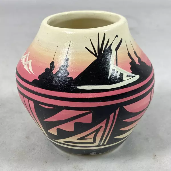 Small Hand Painted Navajo Miniature Clay Pot Signed Jaycee Native American