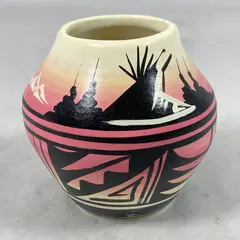 Small Hand Painted Navajo Miniature Clay Pot Signed Jaycee Native American