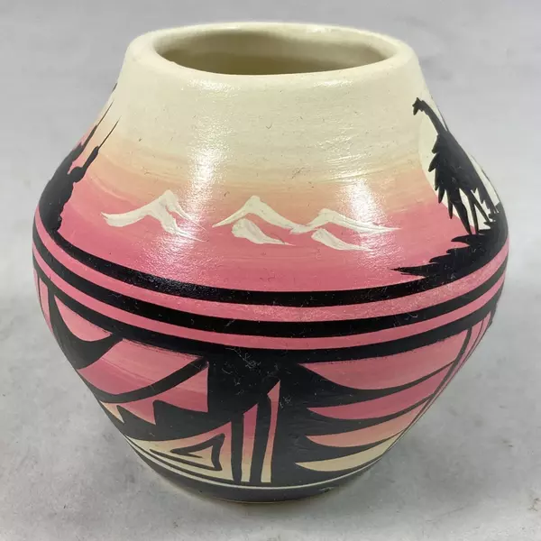 Small Hand Painted Navajo Miniature Clay Pot Signed Jaycee Native American