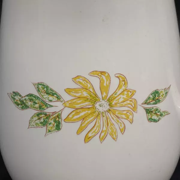 Vintage White Stoneware Pitcher Sunflower Design 7" Tall Ceramic Jug