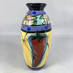 Tosco Hand Painted 12" Blue Lavender Floral Chili Pepper Art Pottery Vase