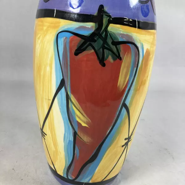 Tosco Hand Painted 12" Blue Lavender Floral Chili Pepper Art Pottery Vase