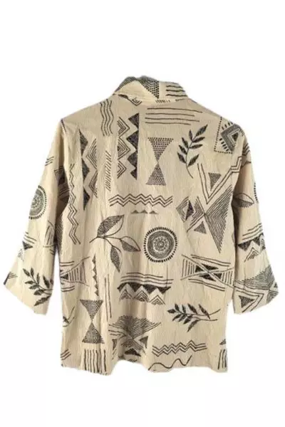 Drapers & Damons Petite Small Beige Black Geometric Shirt 3/4 Sleeve Top