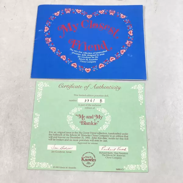 Knowles Porcelain Doll Me And My Blankie Jan Goodyear 14" with Box & COA