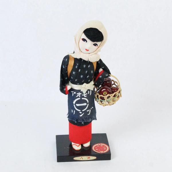 Japanese Figurine Peasant Girl Woman Carrying Apples on Stand 8" Tall Doll