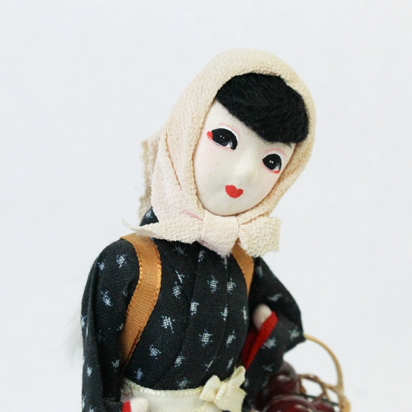 Japanese Figurine Peasant Girl Woman Carrying Apples on Stand 8" Tall Doll
