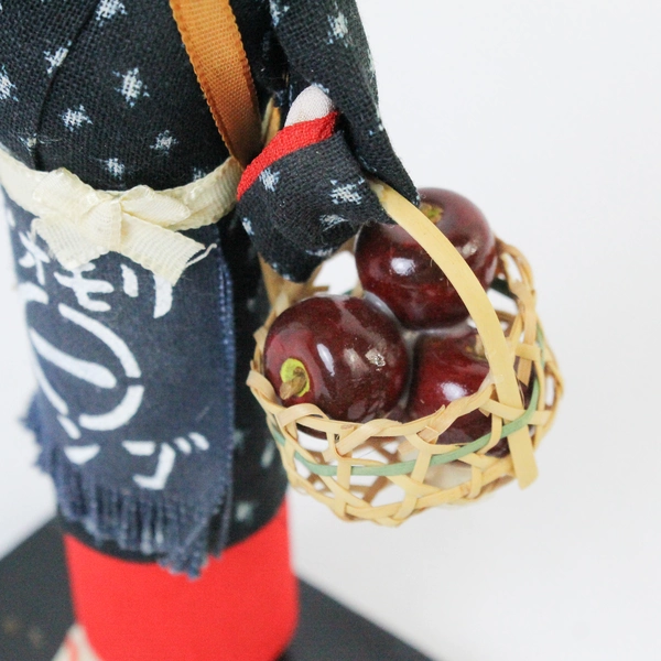 Japanese Figurine Peasant Girl Woman Carrying Apples on Stand 8" Tall Doll