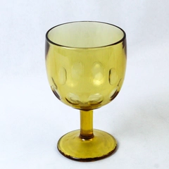 Vintage Amber Yellow Thumbprint Glass Schooner Goblet 16oz 6.5" Tall Good Cond