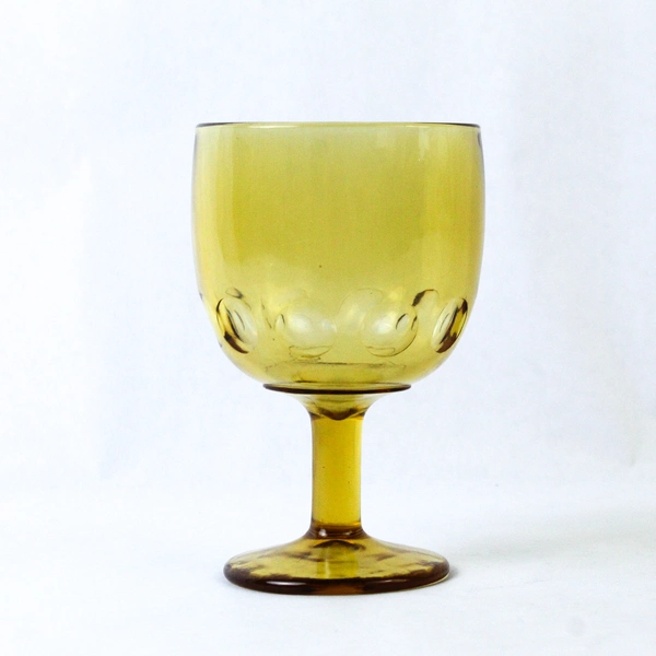 Vintage Amber Yellow Thumbprint Glass Schooner Goblet 16oz 6.5" Tall Good Cond