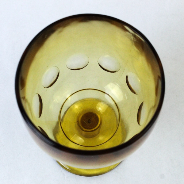 Vintage Amber Yellow Thumbprint Glass Schooner Goblet 16oz 6.5" Tall Good Cond