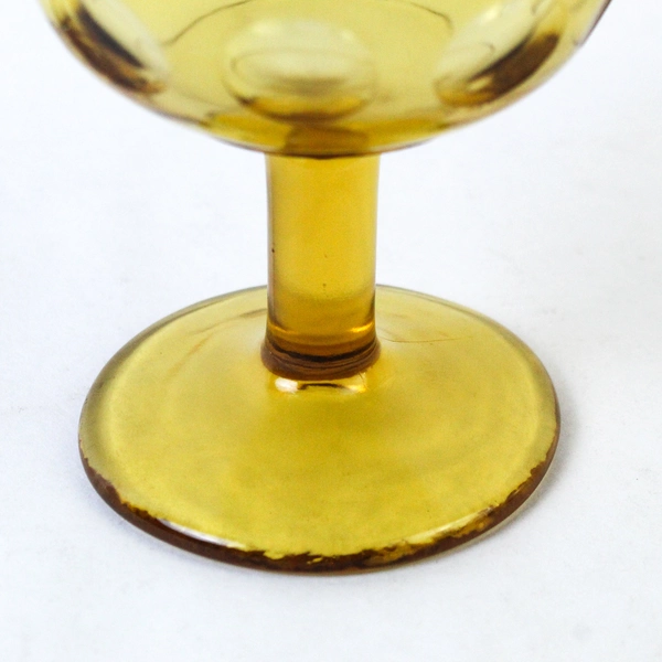 Vintage Amber Yellow Thumbprint Glass Schooner Goblet 16oz 6.5" Tall Good Cond