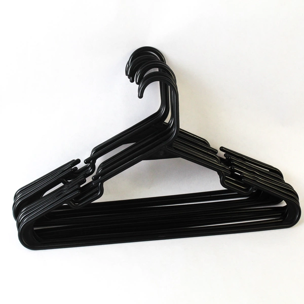 Lot of 10 Black Plastic Clothes Hangers Tubular Closet Organizers 16.25"
