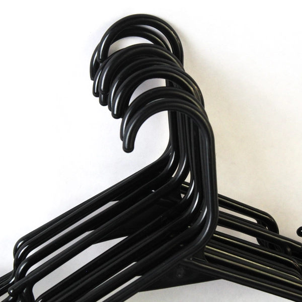 Lot of 10 Black Plastic Clothes Hangers Tubular Closet Organizers 16.25"