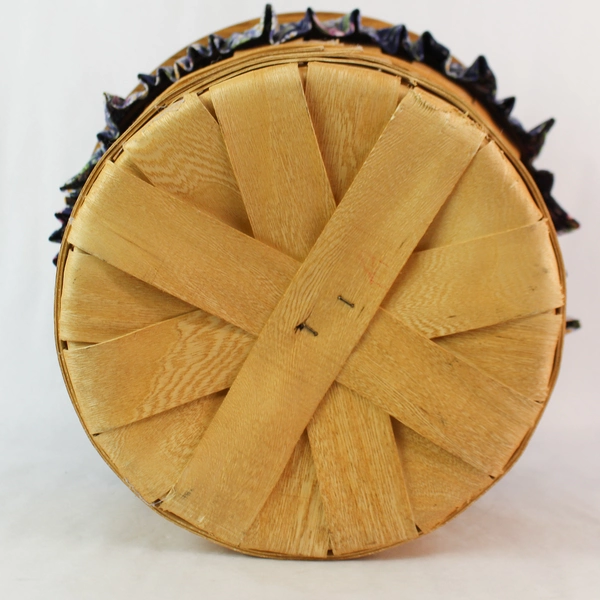 Oak Street Woodcrafts Blue Floral Picnic Basket with Hinged Oak Lid 14"