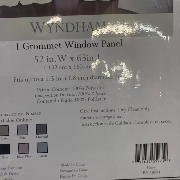 Wyndham Ivory One Grommet Window Panel 52"x63" 100% Polyester Rod Fit 1.5"