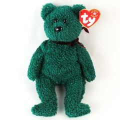 TY Beanie Baby Holiday Teddy 2001 Retired Green Plush Silver Tag PE Pellets