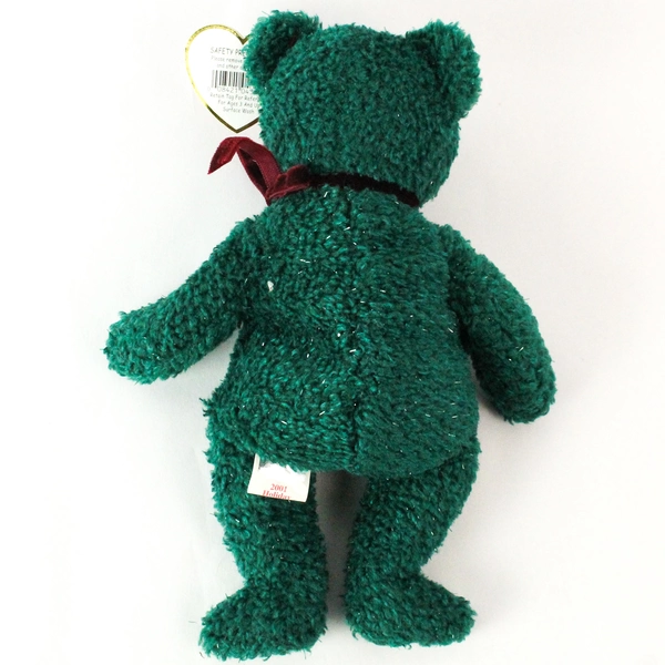 TY Beanie Baby Holiday Teddy 2001 Retired Green Plush Silver Tag PE Pellets