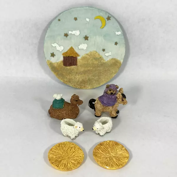 Vintage 1995 Young Inc 9-Piece Child's Bear Nativity Miniature Tea Set Resin