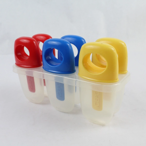 Vintage 6 Cell Ice Popsicle Tray with Colorful Red, Blue & Yellow Handles